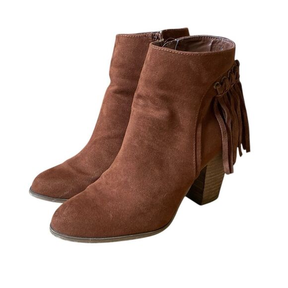 Carlos Santana Twilight Brown Suede Leather Boots Women's Size 6.5 Fringe Heel - Picture 2 of 14